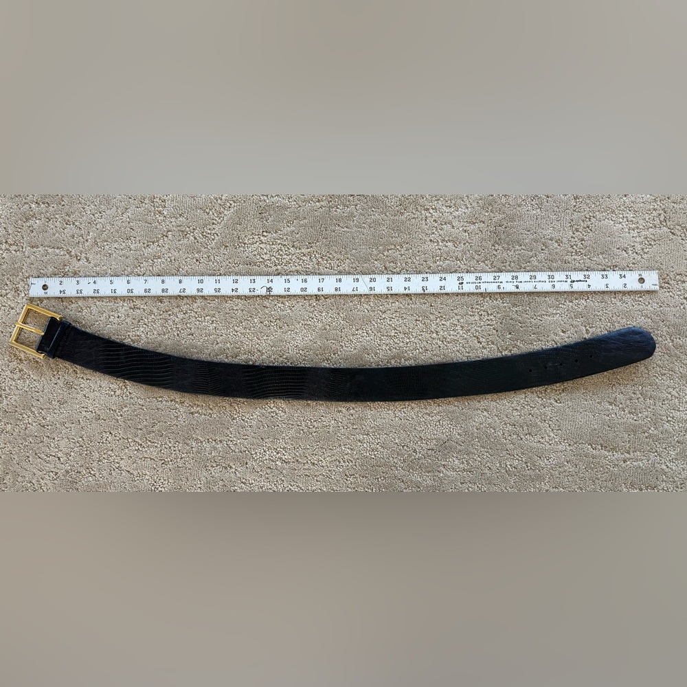 Vintage Lizard Leather Belt Black Gold Buckle Curved Waist Ralph Lauren Style - Picture 4 of 11